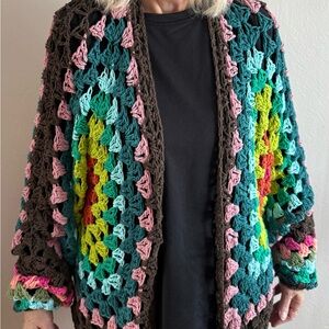New XL women's crochet handmade hexagon open cardigan